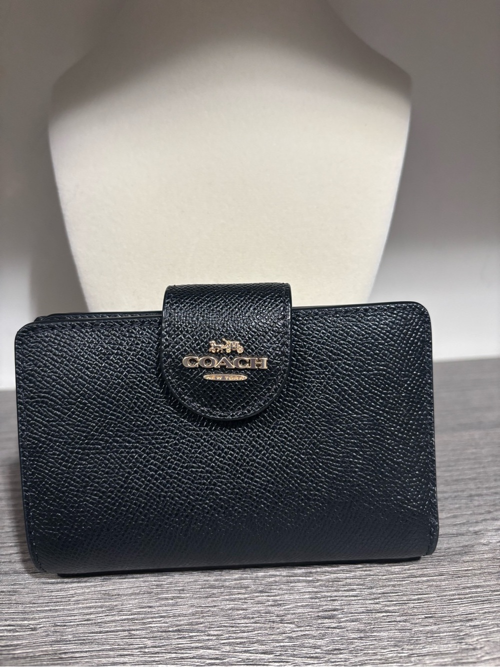 Coach Black Textured Leather Wallet with Gold Logo Accent